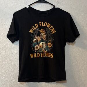 Wild Flowers Wild Horses Black Kids T-Shirt